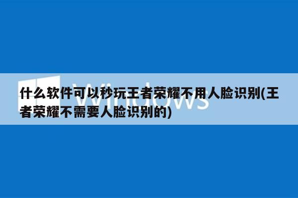 什么软件可以秒玩王者荣耀不用人脸识别(王者荣耀不需要人脸识别的)