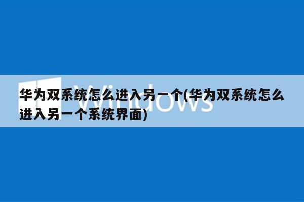 华为双系统怎么进入另一个(华为双系统怎么进入另一个系统界面)