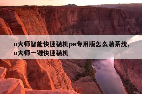 u大师智能快速装机pe专用版怎么装系统,u大师一键快速装机